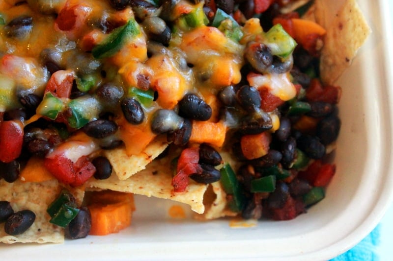 nachos sweet potato black beans close up shot