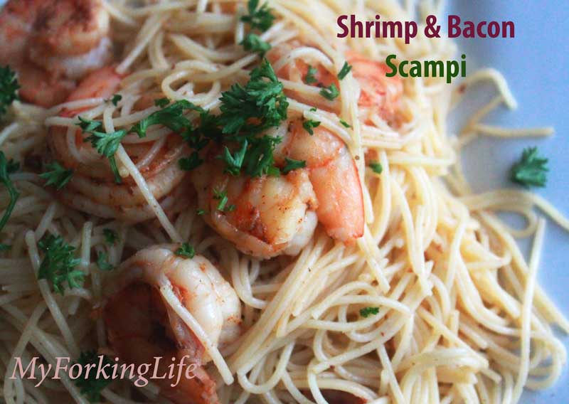 shrimp & bacon scampi on a plate