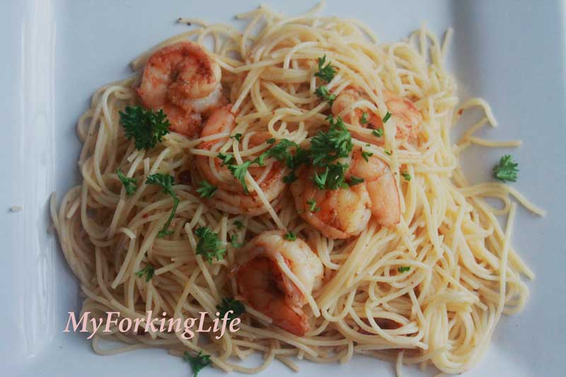 shrimp & bacon scampi on a plate