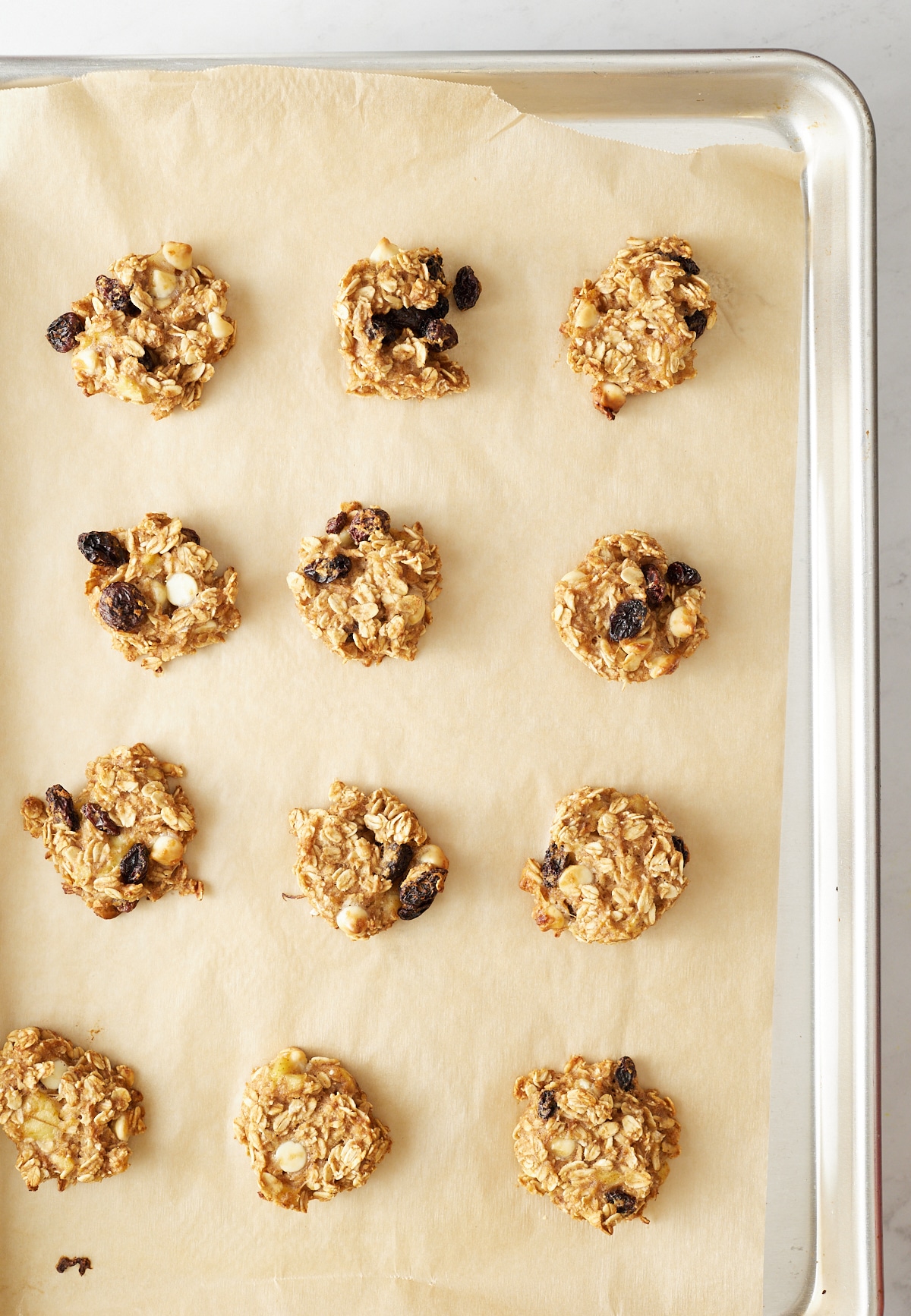 finished banana oatmeal breakfast cookies on sheetpan