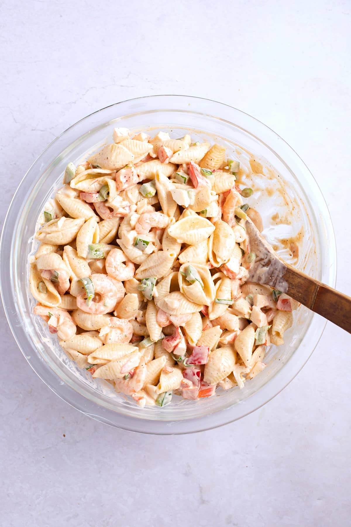 seafood salad mixed in bowl