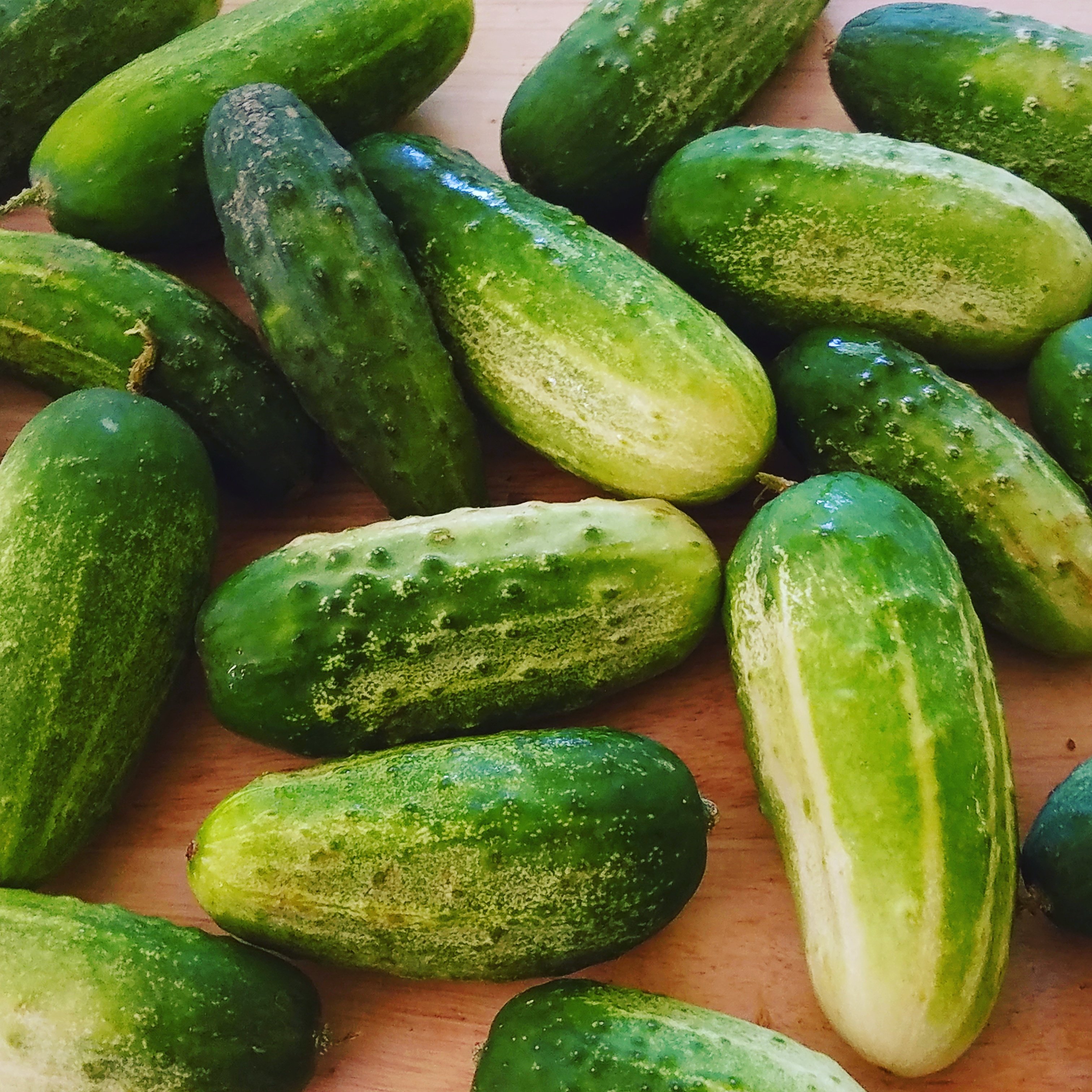 cucumbers from my husbands garden on table