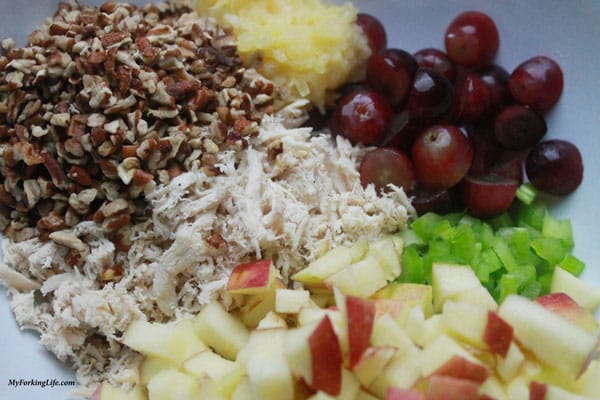 ingredients for the chicken salad on a plate