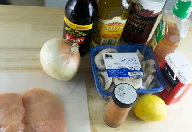 ingredients for mushroom chicken on table