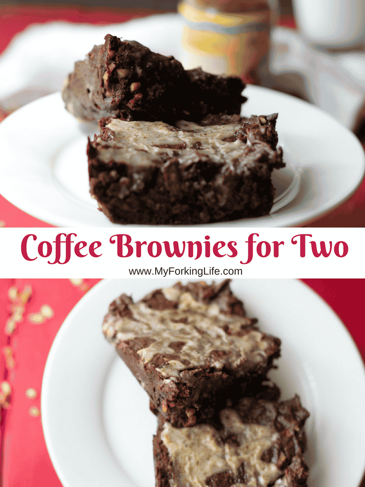Coffee Brownies for Two with Hazelnut Coffee Creamer Glaze. 