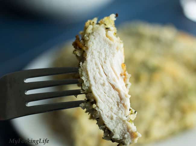 close up parmesan breadcrumb chicken. 