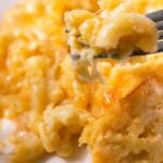 mac and cheese on fork