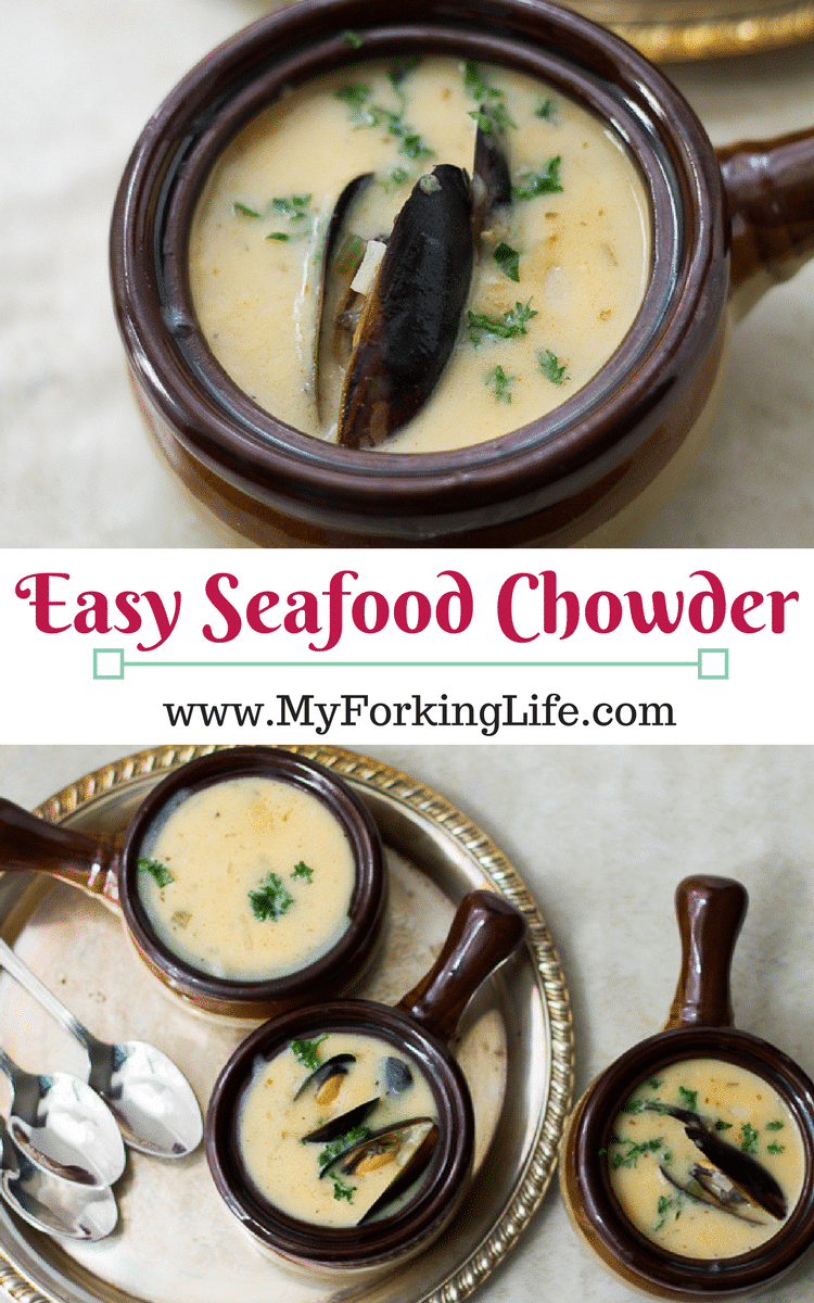 Easy Seafood Chowder Recipe. Perfect seafood soup recipe for the Winter. Shrimp, Mussels, & Crab. 