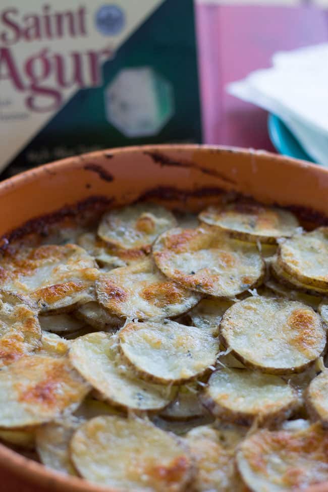 potatoes au gratin in baking dish