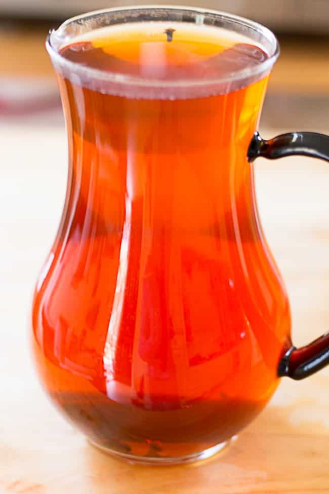 spiced iced sweet tea in glass pitcher