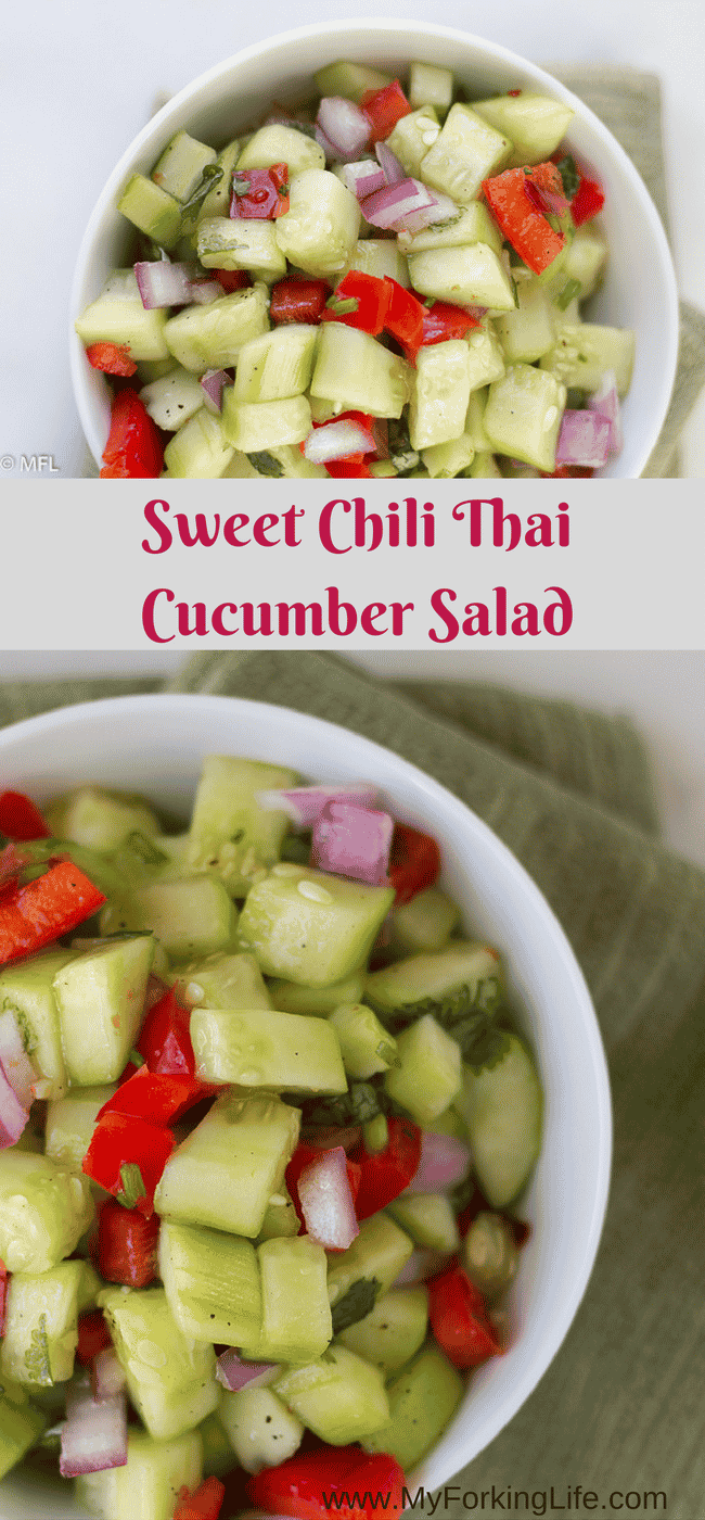 Sweet Chili Thai Cucumber Salad. Perfect healthy salad. Light and refreshing salad. Great Thai flavor. Vegetarian. Vegan.