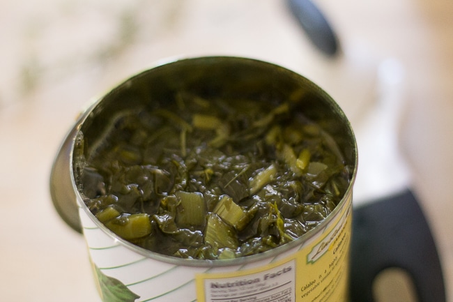 open can of callaloo greens