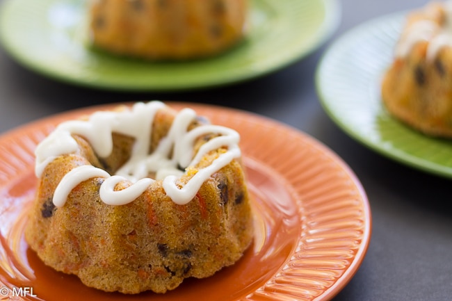 rum carrot cakes on colorful plates