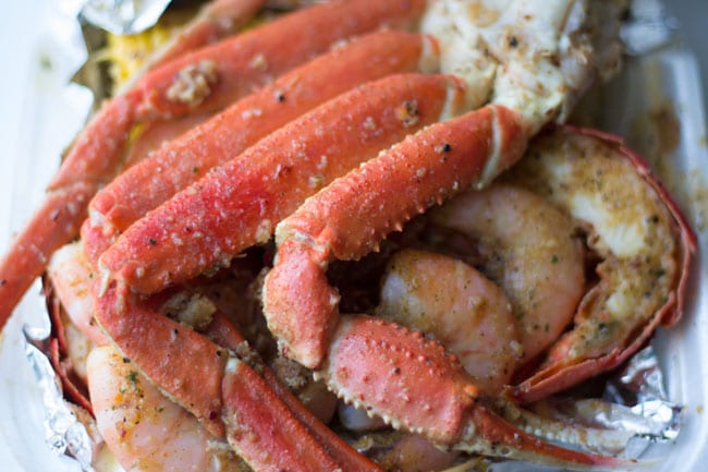 seafood crab and shrimp in container