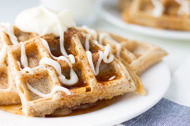 cinnabon waffles on white plate