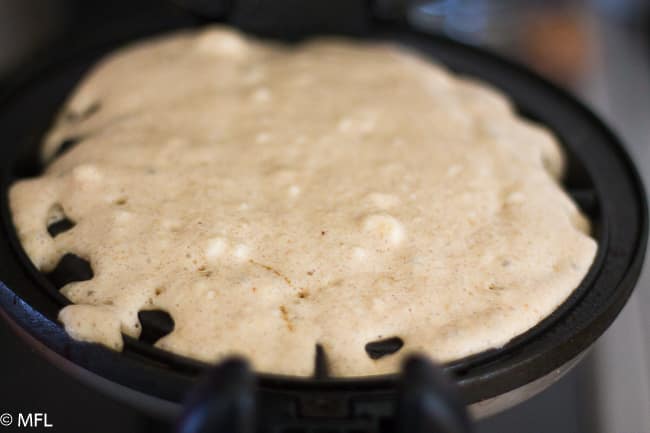 waffle batter in waffle iron