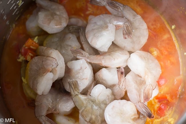 Instant Pot Pressure Cooker Shrimp Paella. Quick and easy recipe. Only 5 minutes of pressure cooking time. 