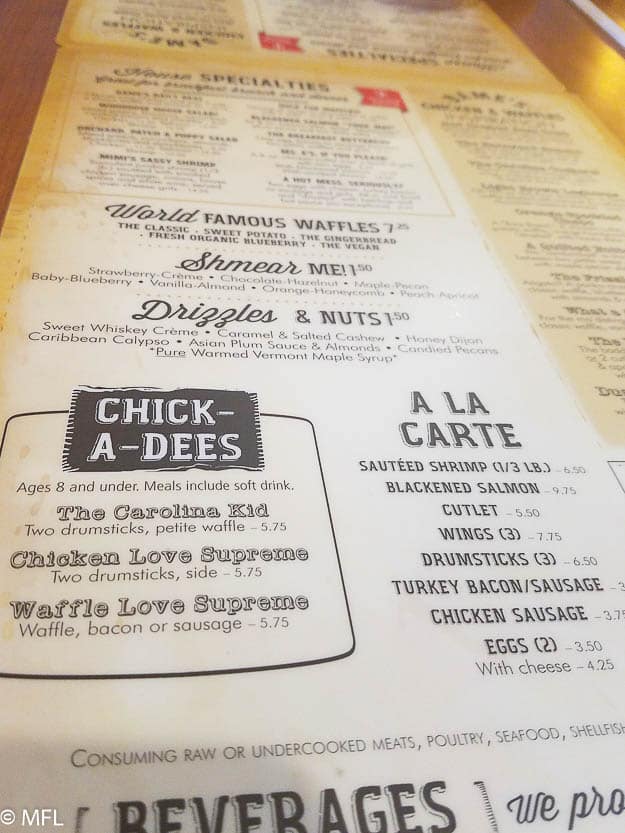 dame's chicken and waffles cary menu