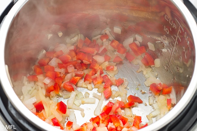 onions and red pepper in instant pot