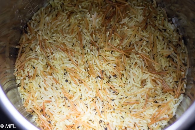finished copycat rice a roni in instant pot insert