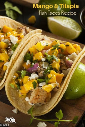 tacos covered in mango salsa
