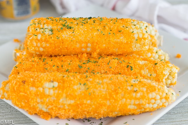 cheddar corn stacked on top of each other