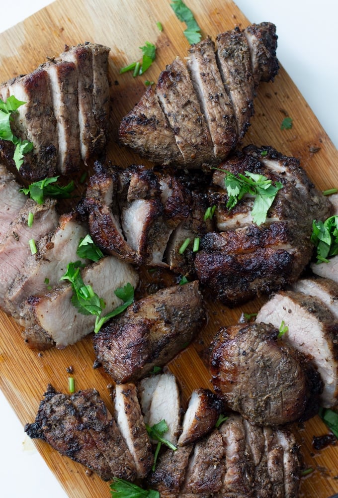 air fryer jamaican jerk pork recipe on a cutting board