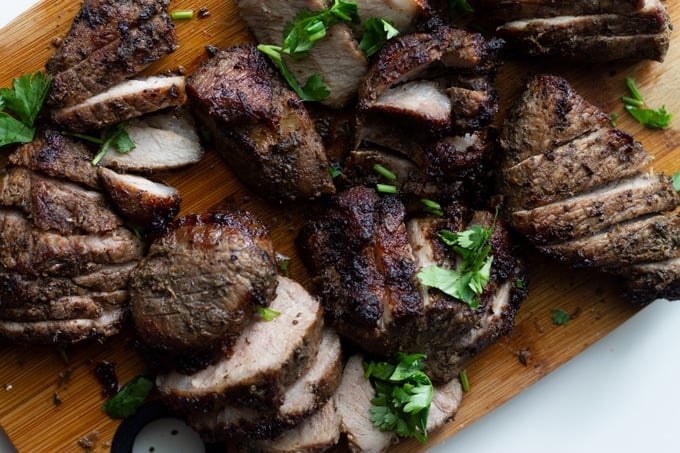 air fryer jamaican jerk pork recipe on a cutting board