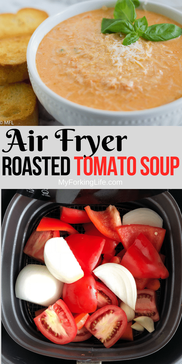 pinterest image for the best tomato basil soup recipe