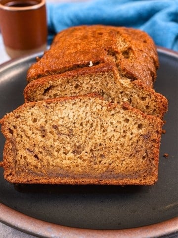 banana bread siced on plate