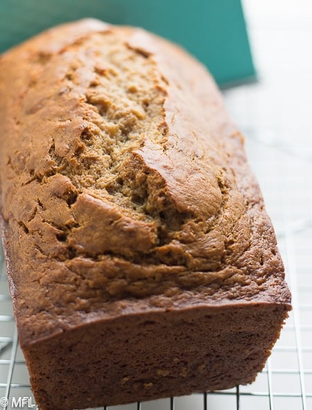 finished banana bread on cooling rack