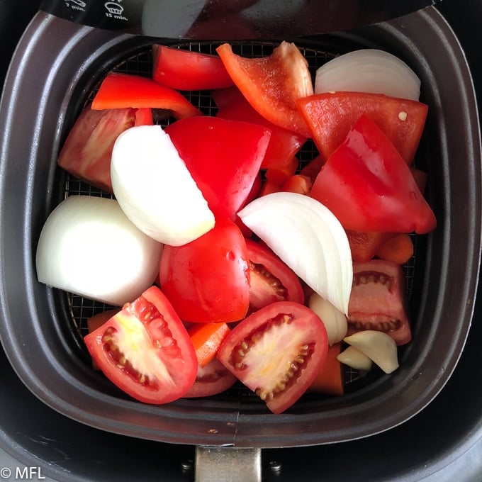 vegetables in air fryer basket