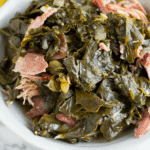 These Southern Style Pressure Cooker Collard Greens are flavorful, tender, and cooked in half the time than the stove top method. Now you can enjoy collard greens any day of the week! #friendsgiving #thanksgiving #instantpot #pressurecooker