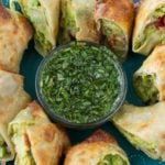 Healthier Cheesecake Avocado Egg Rolls on a platter