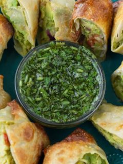 Healthier Cheesecake Avocado Egg Rolls on a platter