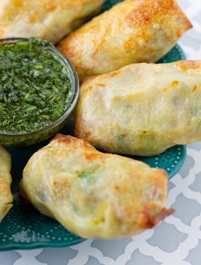 avocado egg rolls on a plate