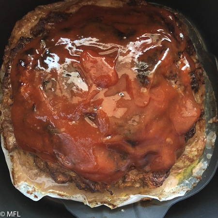 air fried meatloaf covered in glaze