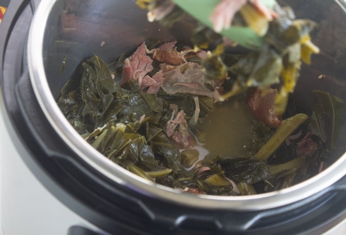 collard greens inside pressure cooker