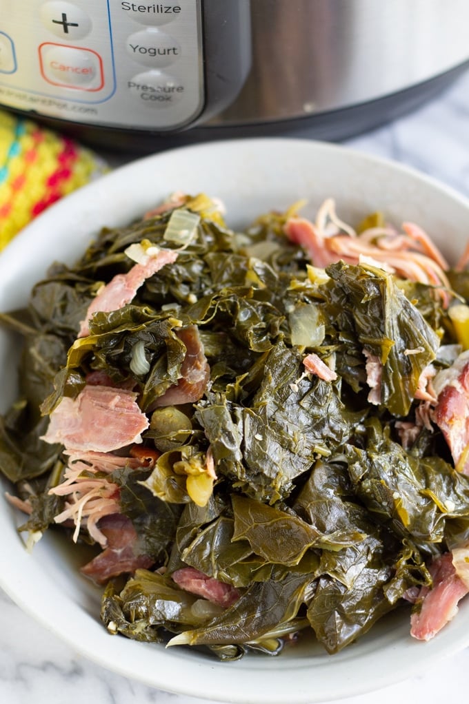 collard greens in white plate