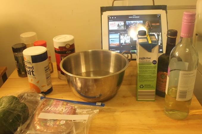 ingredients for balsamic shrimp and sausage skillet dinner