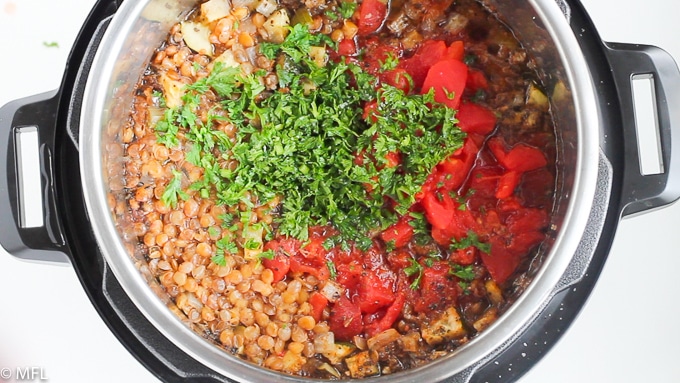 finished pressure cooker lentil soup