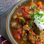 pressure cooker lentil soup in a bowl