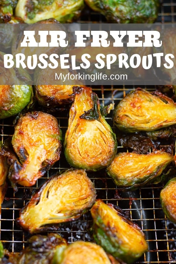 pin image of air fryer brussels sprouts