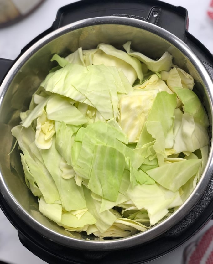 ingredients for instant pot cabbage in the instant pot before cooking