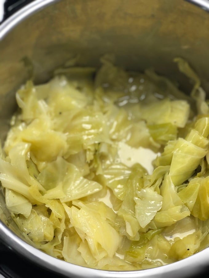 ingredients for instant pot cabbage in the instant pot after cooking