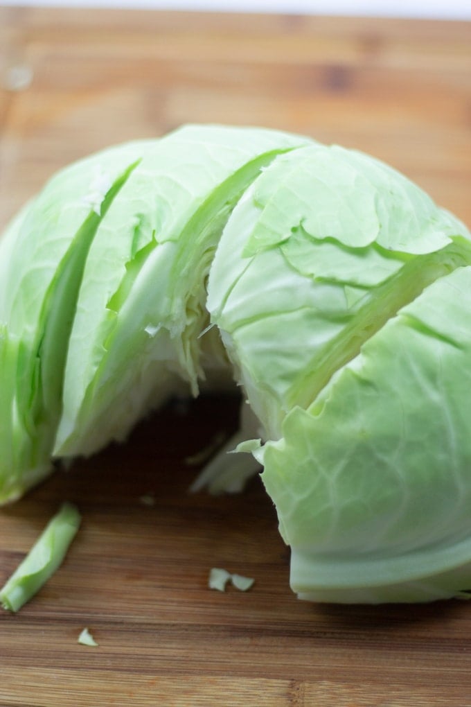 cabbage cored and cut into 4 pieces