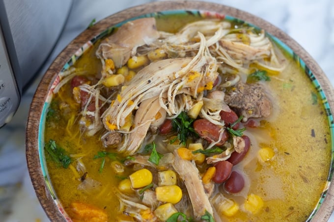 jerk chicken soup recipe in a bowl
