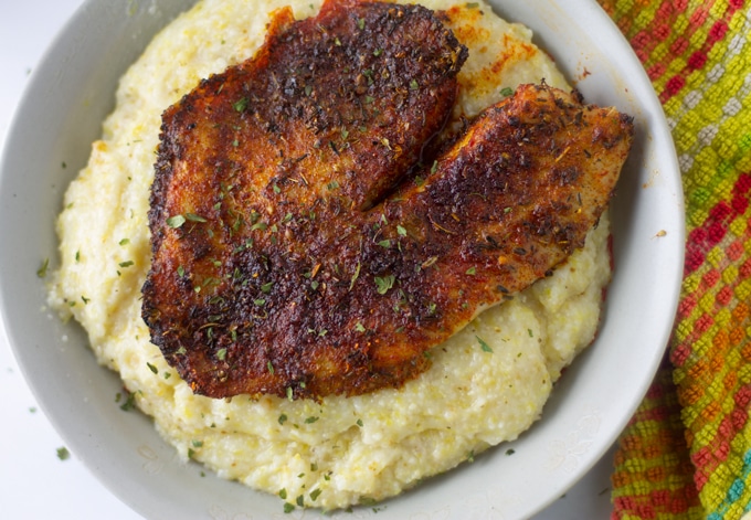 ninja foodi fish and grits on a plate