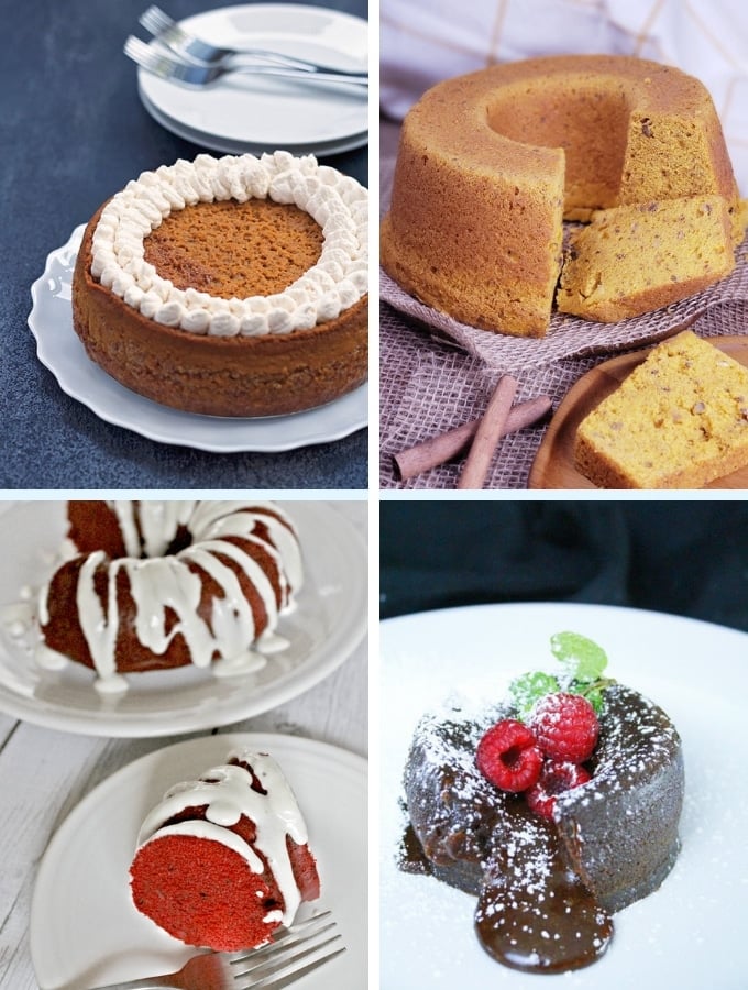 Instant Pot Dessert Recipes pies and cake collage, various cakes