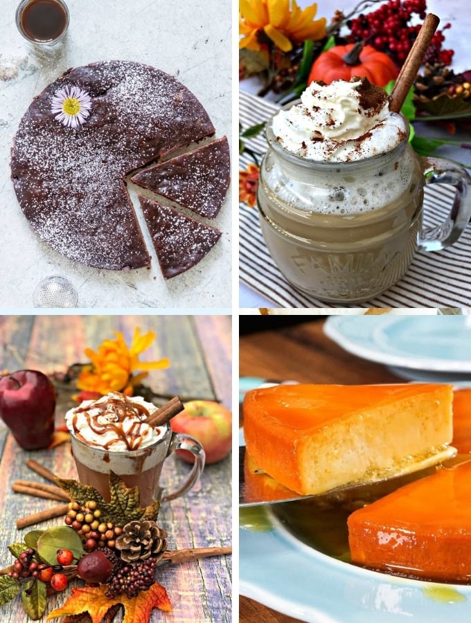 Instant Pot Dessert Drinks Recipes collage, various drinks and pie